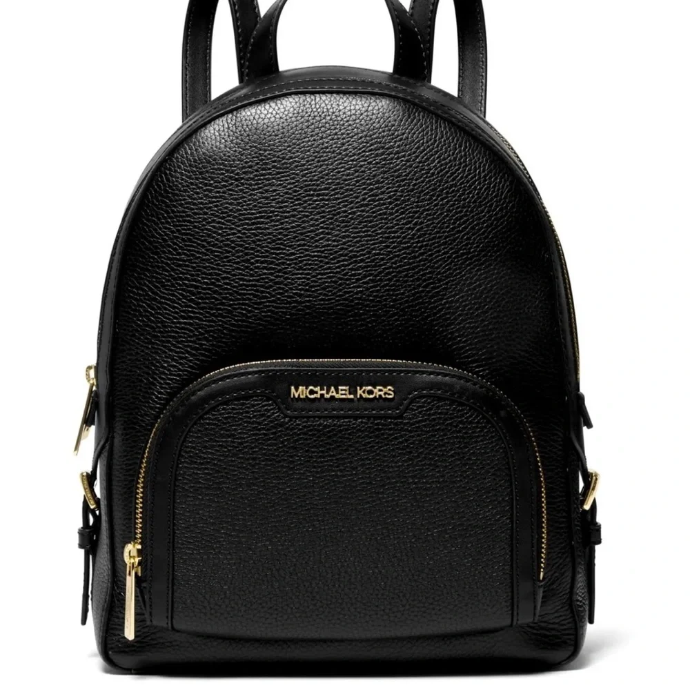 Michael Kors Jaycee Medium Pebbled Leather Backpack Black /Golden Tone Hardware